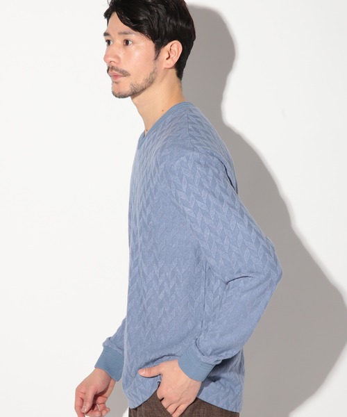 UNION STATION（ユニオンステーション）の「ミルジャガードチェック柄VネックロンT（Tシャツ/カットソー・メンズ・ネイビー/ブラウン/サックスブルー・LL/M/S/L）」の9枚目の写真