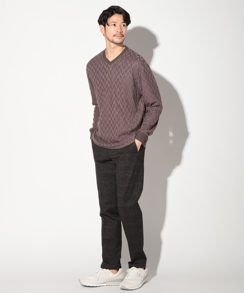 UNION STATION（ユニオンステーション）の「ミルジャガードチェック柄VネックロンT（Tシャツ/カットソー・メンズ・ネイビー/ブラウン/サックスブルー・LL/M/S/L）」の6枚目の写真