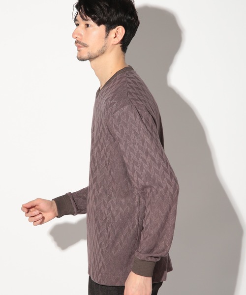 UNION STATION（ユニオンステーション）の「ミルジャガードチェック柄VネックロンT（Tシャツ/カットソー・メンズ・ネイビー/ブラウン/サックスブルー・LL/M/S/L）」の11枚目の写真