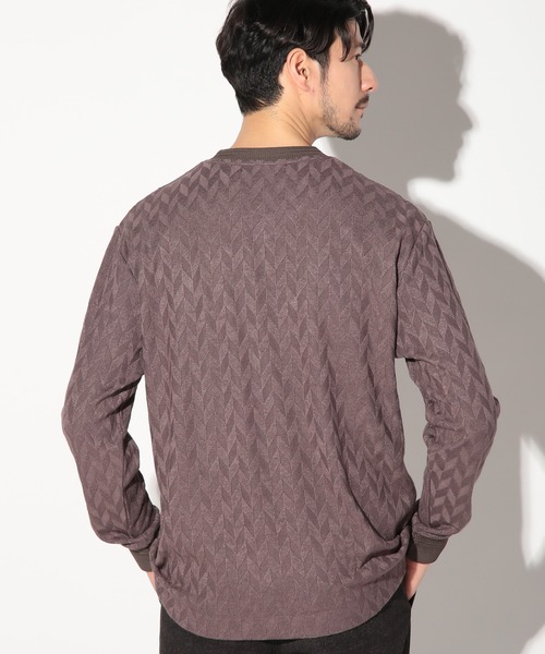 UNION STATION（ユニオンステーション）の「ミルジャガードチェック柄VネックロンT（Tシャツ/カットソー・メンズ・ネイビー/ブラウン/サックスブルー・LL/M/S/L）」の12枚目の写真