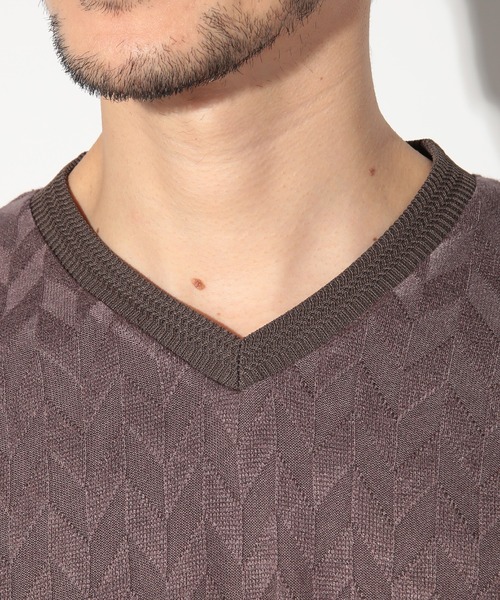 UNION STATION（ユニオンステーション）の「ミルジャガードチェック柄VネックロンT（Tシャツ/カットソー・メンズ・ネイビー/ブラウン/サックスブルー・LL/M/S/L）」の13枚目の写真