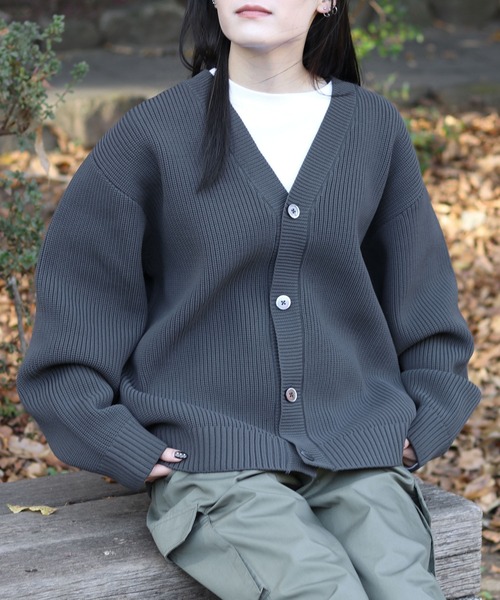 SITRY（シトリー）の「knit cardigan/オーバーサイズ エコニット カーディガン 吸水速乾 UVカット 洗濯可 帯電防止 抗ピリング（カーディガン/ボレロ・メンズ・ブラック/グレー/チャコール/ブルー/グレイッシュベージュ・LL/M/L）」の9枚目の写真