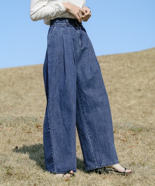 select MOCA（セレクトモカ）の「ハイウエストタックデニムパンツ（デニムパンツ・レディース・ブラック/インディゴブルー/ワンウォッシュ・MEDIUM/SMALL）」の12枚目の写真