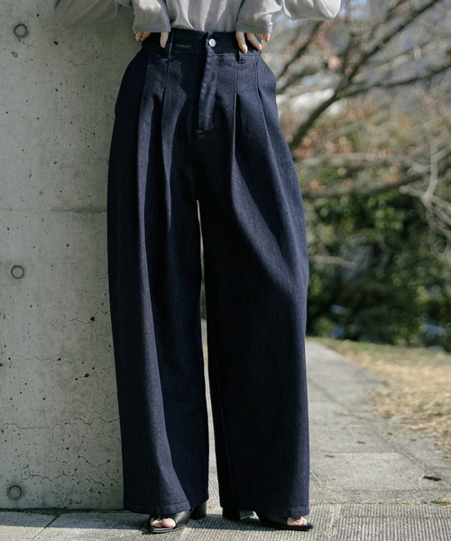 select MOCA（セレクトモカ）の「ハイウエストタックデニムパンツ（デニムパンツ・レディース・ブラック/インディゴブルー/ワンウォッシュ・MEDIUM/SMALL）」の15枚目の写真