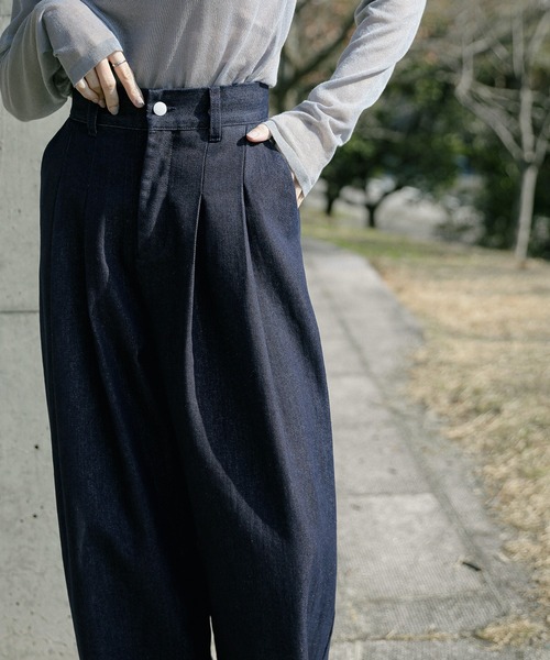 select MOCA（セレクトモカ）の「ハイウエストタックデニムパンツ（デニムパンツ・レディース・ブラック/インディゴブルー/ワンウォッシュ・MEDIUM/SMALL）」の18枚目の写真