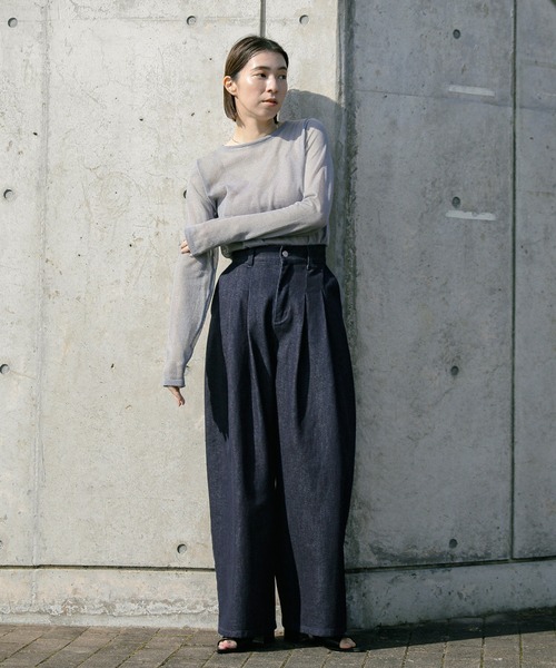 select MOCA（セレクトモカ）の「ハイウエストタックデニムパンツ（デニムパンツ・レディース・ブラック/インディゴブルー/ワンウォッシュ・MEDIUM/SMALL）」の21枚目の写真