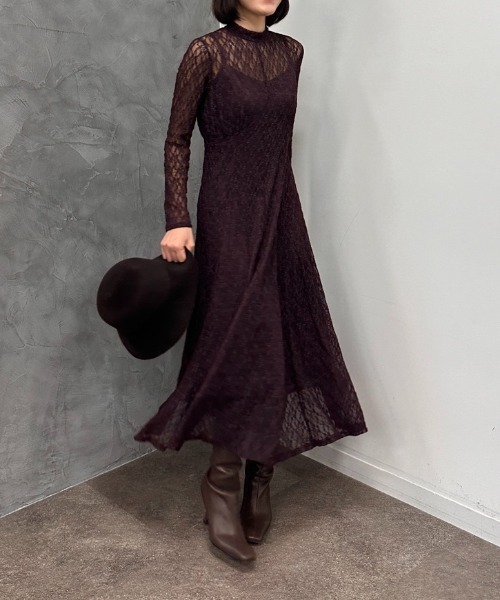 【美品】アニュアンス ヴィンテージ レース ドレス ブラック ワンピース ロング anuans アニュアンス ヴィンテージレースロングドレス ブラック/M