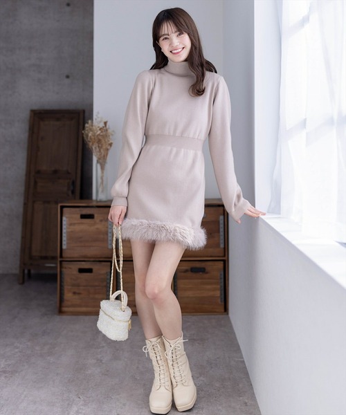 clear(クリア)の「裾ファーニットミニワンピース(ワンピース・レディース・モカ/ブラック・F)」の3枚目の写真