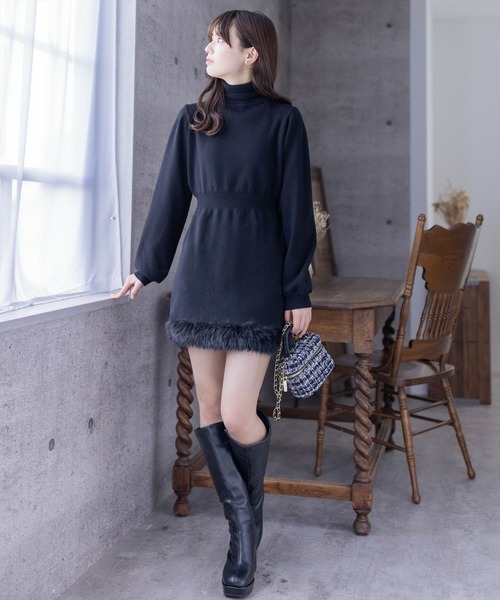 clear(クリア)の「裾ファーニットミニワンピース(ワンピース・レディース・モカ/ブラック・F)」の6枚目の写真