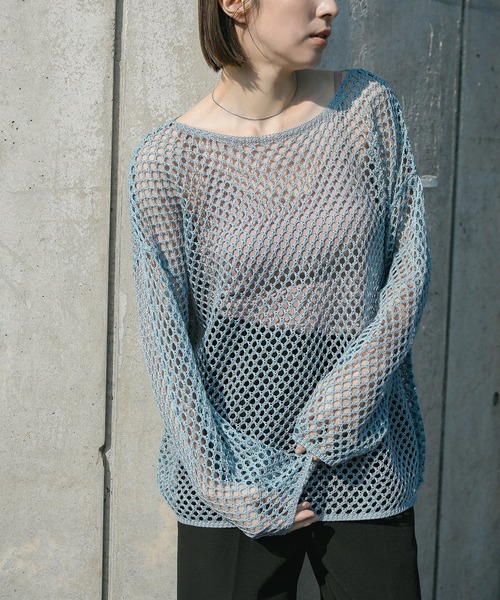 select MOCA(セレクトモカ)の「【ZOZO限定】メッシュオーバールーズニット(ニット/セーター・レディース・ピンク/ブラック/アイボリー/ブルー・FREE)」の3枚目の写真