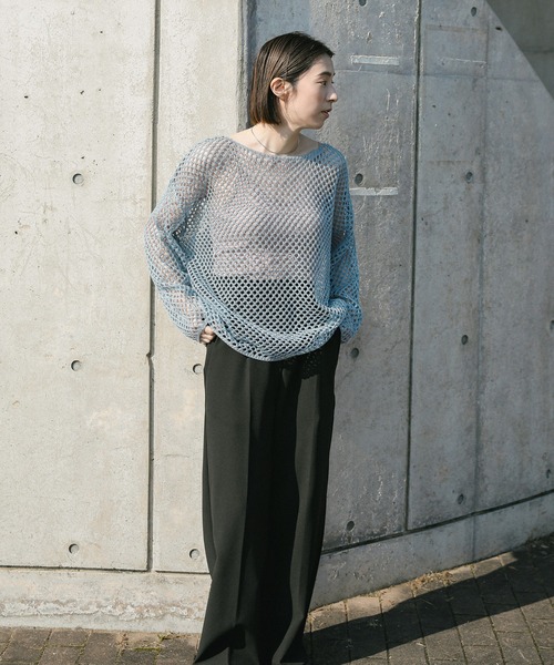 select MOCA(セレクトモカ)の「【ZOZO限定】メッシュオーバールーズニット(ニット/セーター・レディース・ピンク/ブラック/アイボリー/ブルー・FREE)」の7枚目の写真