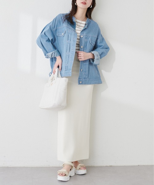 natural couture（ナチュラルクチュール）の「ピンタックデザインバンドカラーGジャン（デニムジャケット・レディース・アイボリー/インディゴブルー/ブルー・FREE）」の11枚目の写真