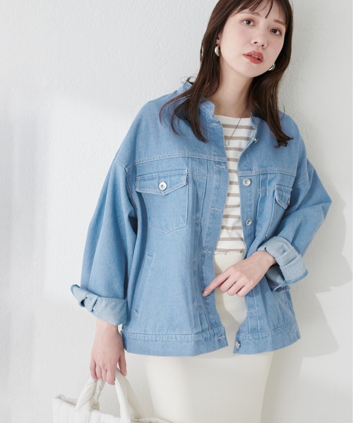 natural couture（ナチュラルクチュール）の「ピンタックデザインバンドカラーGジャン（デニムジャケット・レディース・アイボリー/インディゴブルー/ブルー・FREE）」の12枚目の写真