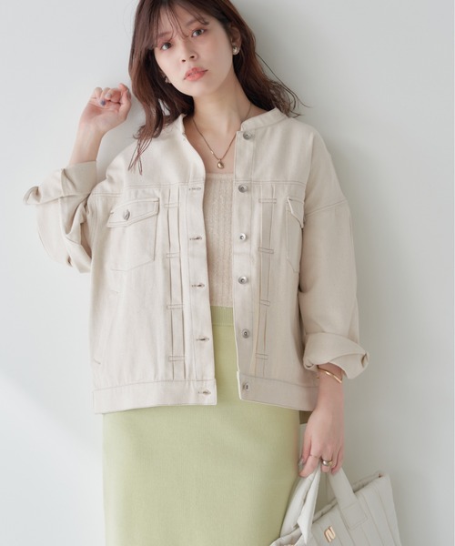 natural couture（ナチュラルクチュール）の「ピンタックデザインバンドカラーGジャン（デニムジャケット・レディース・アイボリー/インディゴブルー/ブルー・FREE）」の21枚目の写真