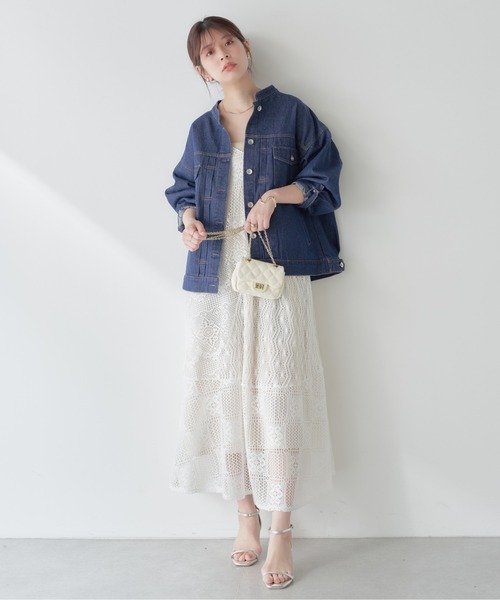 natural couture（ナチュラルクチュール）の「ピンタックデザインバンドカラーGジャン（デニムジャケット・レディース・アイボリー/インディゴブルー/ブルー・FREE）」の15枚目の写真