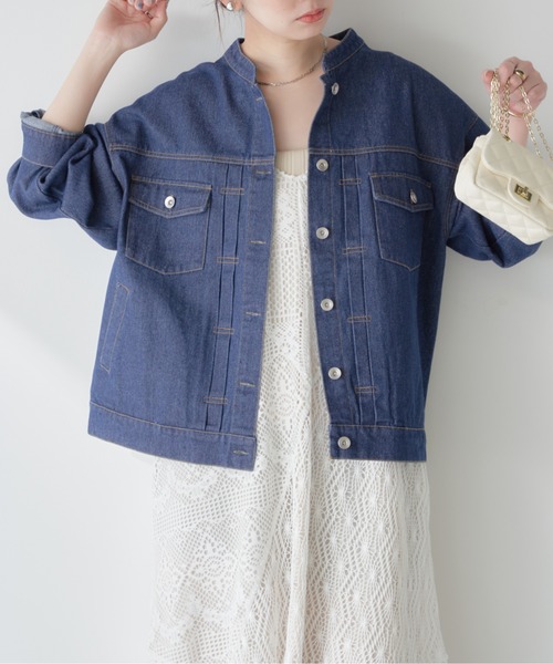 natural couture（ナチュラルクチュール）の「ピンタックデザインバンドカラーGジャン（デニムジャケット・レディース・アイボリー/インディゴブルー/ブルー・FREE）」の16枚目の写真