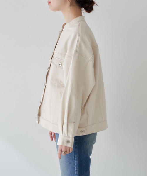 natural couture（ナチュラルクチュール）の「ピンタックデザインバンドカラーGジャン（デニムジャケット・レディース・アイボリー/インディゴブルー/ブルー・FREE）」の9枚目の写真