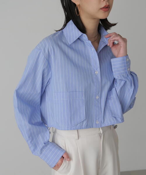 FREE'S MART(フリーズマート)の「◆裾ドロストショート丈シャツ(シャツ/ブラウス・レディース・ホワイト/ピンク/ブルー系その他・FREE)」の1枚目の写真