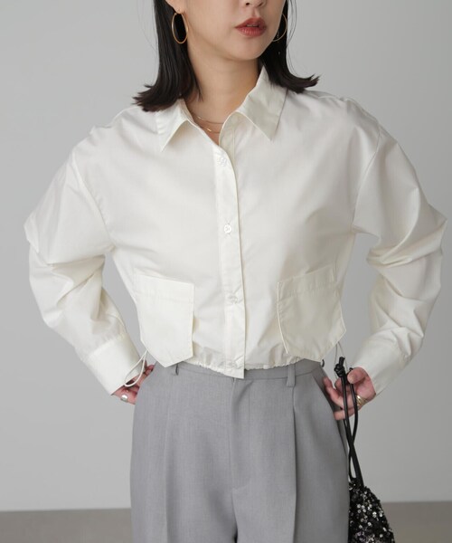 FREE'S MART(フリーズマート)の「◆裾ドロストショート丈シャツ(シャツ/ブラウス・レディース・ホワイト/ピンク/ブルー系その他・FREE)」の10枚目の写真