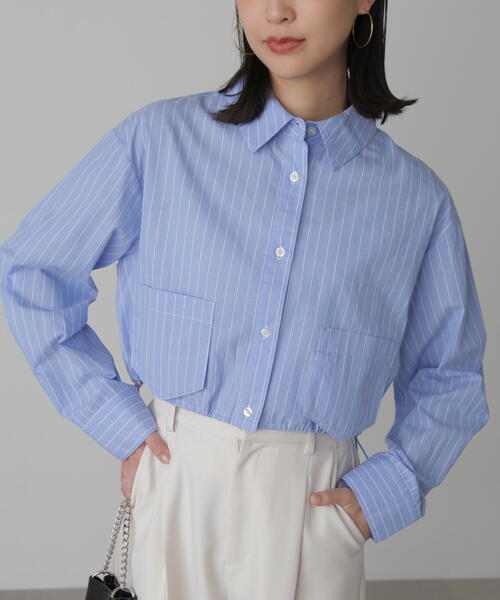 FREE'S MART(フリーズマート)の「◆裾ドロストショート丈シャツ(シャツ/ブラウス・レディース・ホワイト/ピンク/ブルー系その他・FREE)」の5枚目の写真