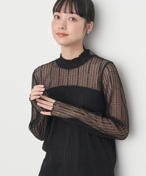 earth music&ecology(アースミュージックアンドエコロジー)の「レースドッキングプルオーバー(Tシャツ/カットソー・レディース・オフホワイト/ブラック/ライトグレー/ミント・S/M)」の3枚目の写真