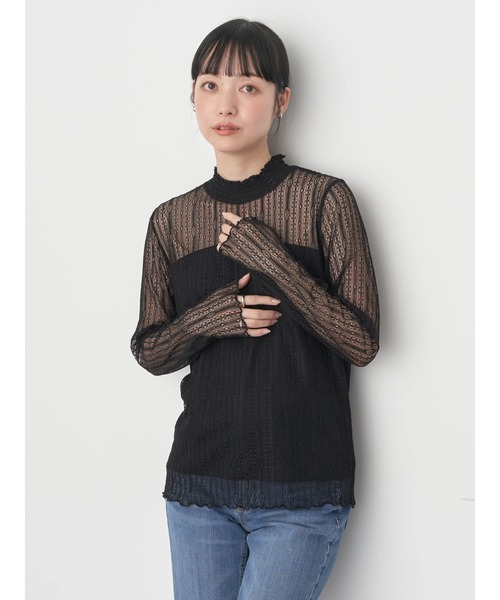 earth music&ecology(アースミュージックアンドエコロジー)の「レースドッキングプルオーバー(Tシャツ/カットソー・レディース・オフホワイト/ブラック/ライトグレー/ミント・S/M)」の7枚目の写真
