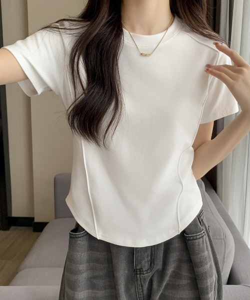 Miniministore(ミニミニストア)の「無地 Tシャツ クルーネック レディース(Tシャツ/カットソー・レディース・ブラック/ライトベージュ/ホワイト/ダークベージュ/ダークグレー・FREE)」の1枚目の写真