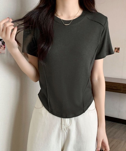 Miniministore(ミニミニストア)の「無地 Tシャツ クルーネック レディース(Tシャツ/カットソー・レディース・ブラック/ライトベージュ/ホワイト/ダークベージュ/ダークグレー・FREE)」の3枚目の写真