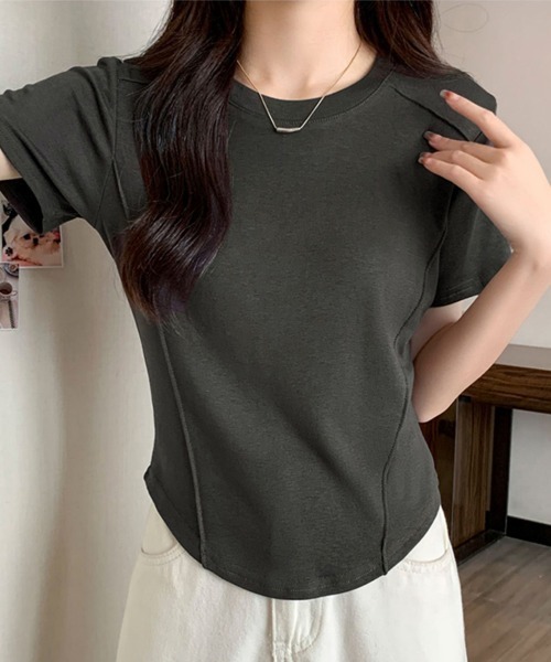 Miniministore(ミニミニストア)の「無地 Tシャツ クルーネック レディース(Tシャツ/カットソー・レディース・ブラック/ライトベージュ/ホワイト/ダークベージュ/ダークグレー・FREE)」の16枚目の写真