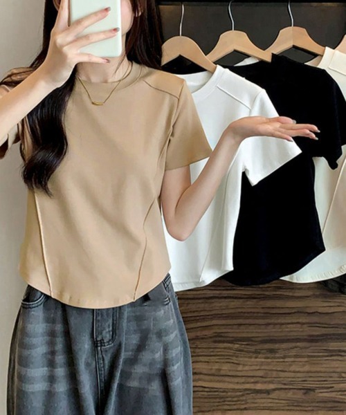 Miniministore(ミニミニストア)の「無地 Tシャツ クルーネック レディース(Tシャツ/カットソー・レディース・ブラック/ライトベージュ/ホワイト/ダークベージュ/ダークグレー・FREE)」の18枚目の写真