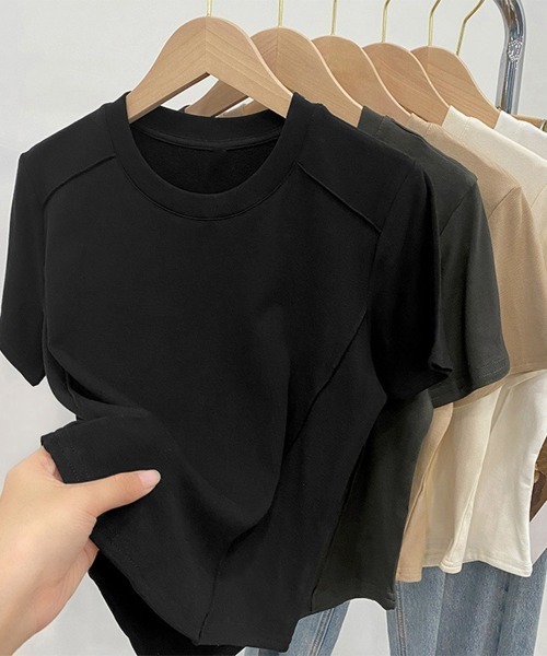 Miniministore(ミニミニストア)の「無地 Tシャツ クルーネック レディース(Tシャツ/カットソー・レディース・ブラック/ライトベージュ/ホワイト/ダークベージュ/ダークグレー・FREE)」の7枚目の写真
