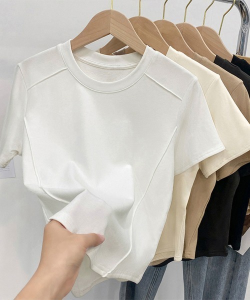 Miniministore(ミニミニストア)の「無地 Tシャツ クルーネック レディース(Tシャツ/カットソー・レディース・ブラック/ライトベージュ/ホワイト/ダークベージュ/ダークグレー・FREE)」の8枚目の写真
