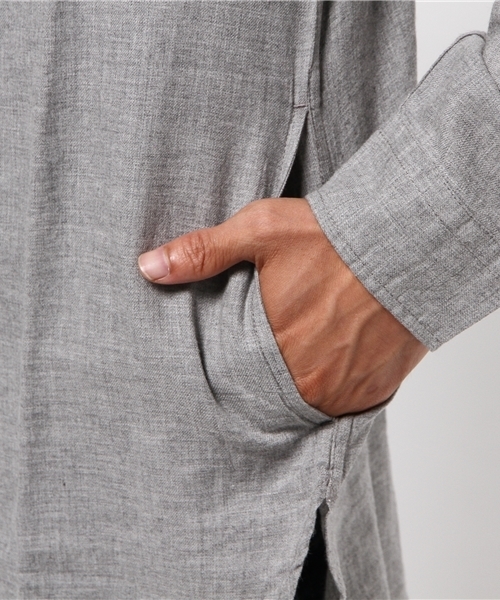 WEGO（ウィゴー）の「WEGO/ビエラバンドカラーロングシャツ（シャツ/ブラウス・メンズ・杢グレー/ブルー系その他/グレー系その他・MEDIUM/LARGE）」の16枚目の写真