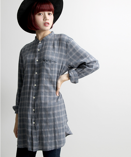 WEGO（ウィゴー）の「WEGO/ビエラバンドカラーロングシャツ（シャツ/ブラウス・メンズ・杢グレー/ブルー系その他/グレー系その他・MEDIUM/LARGE）」の4枚目の写真