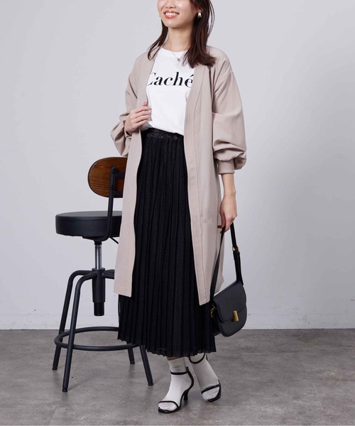 Chez toi（シェトワ）の「袖口リブ着流しコート（ノーカラージャケット・レディース・ネイビー/グレイッシュベージュ/カーキ・FREE）」の2枚目の写真