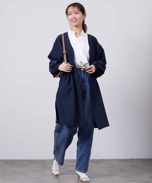 Chez toi（シェトワ）の「袖口リブ着流しコート（ノーカラージャケット・レディース・ネイビー/グレイッシュベージュ/カーキ・FREE）」の10枚目の写真