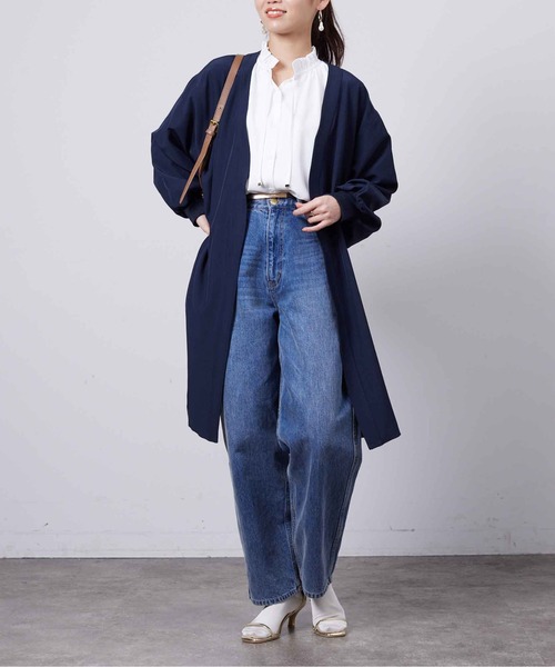 Chez toi（シェトワ）の「袖口リブ着流しコート（ノーカラージャケット・レディース・ネイビー/グレイッシュベージュ/カーキ・FREE）」の12枚目の写真