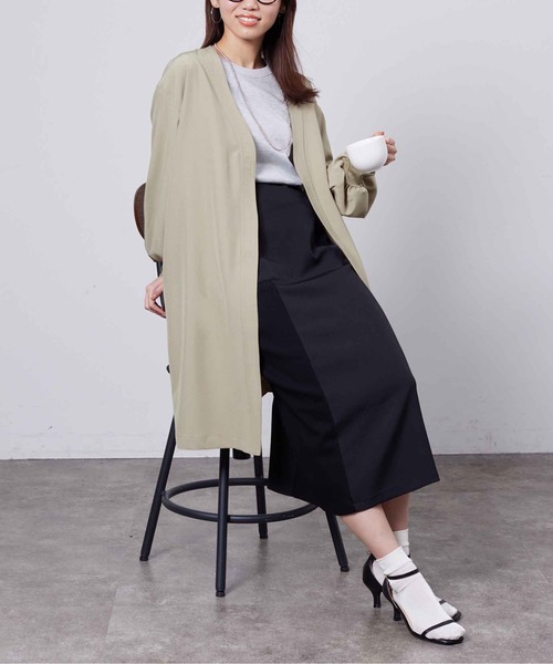 Chez toi（シェトワ）の「袖口リブ着流しコート（ノーカラージャケット・レディース・ネイビー/グレイッシュベージュ/カーキ・FREE）」の15枚目の写真