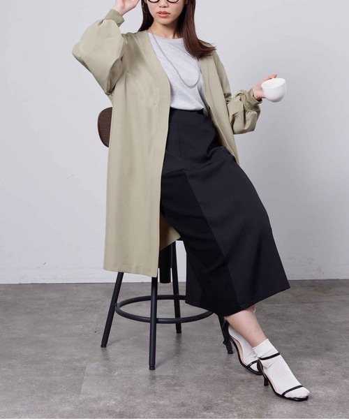 Chez toi（シェトワ）の「袖口リブ着流しコート（ノーカラージャケット・レディース・ネイビー/グレイッシュベージュ/カーキ・FREE）」の16枚目の写真