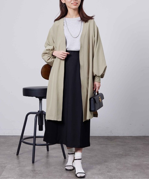 Chez toi（シェトワ）の「袖口リブ着流しコート（ノーカラージャケット・レディース・ネイビー/グレイッシュベージュ/カーキ・FREE）」の17枚目の写真