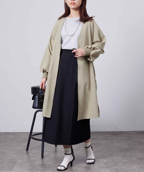 Chez toi（シェトワ）の「袖口リブ着流しコート（ノーカラージャケット・レディース・ネイビー/グレイッシュベージュ/カーキ・FREE）」の18枚目の写真