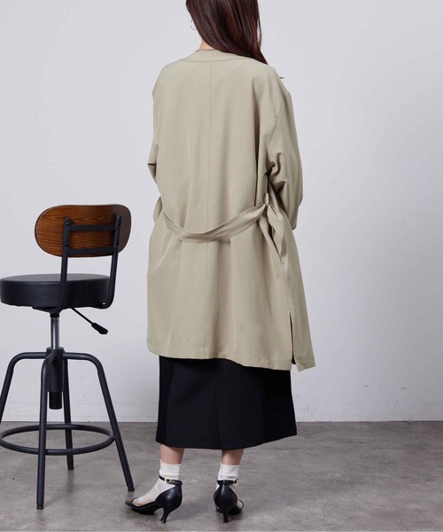 Chez toi（シェトワ）の「袖口リブ着流しコート（ノーカラージャケット・レディース・ネイビー/グレイッシュベージュ/カーキ・FREE）」の9枚目の写真