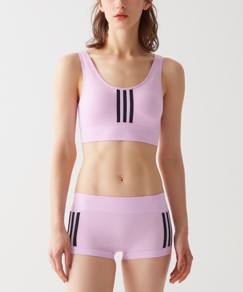 adidas（アディダス）の「adidas/アディダス スポーツブラ スリーストライプロゴ 吸汗速乾（スポーツブラ・レディース・ミント/ブラック/ライラック・MEDIUM/LARGE/X-LARGE）」の4枚目の写真
