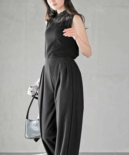 rps（アールピーエス）の「レース切替ハイネックタンクトップ（タンクトップ・レディース・オフホワイト/アイボリー/ブラック/グレイッシュベージュ・M/L）」の6枚目の写真