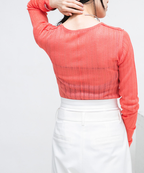 KBF(ケイビーエフ)の「ランダムRIBシアーニット(ニット/セーター・レディース・ブルー系その他/オレンジ系その他/アイボリー・ONE)」の4枚目の写真