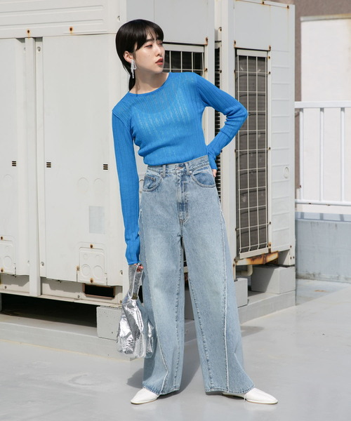 KBF(ケイビーエフ)の「ランダムRIBシアーニット(ニット/セーター・レディース・ブルー系その他/オレンジ系その他/アイボリー・ONE)」の11枚目の写真