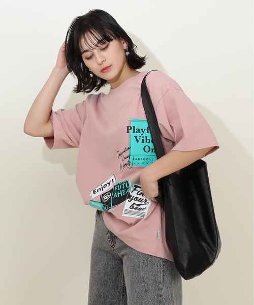 BABYDOLL(ベビードール)の「ステッカー Tシャツ 9257A(Tシャツ/カットソー・レディース・ピンク/ホワイト・L/M)」の6枚目の写真