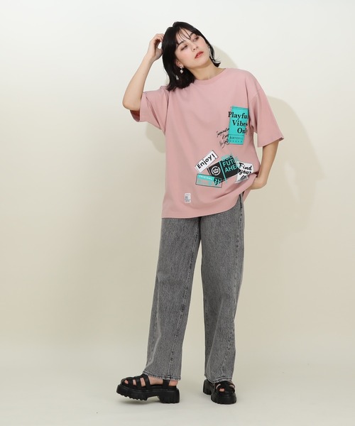BABYDOLL(ベビードール)の「ステッカー Tシャツ 9257A(Tシャツ/カットソー・レディース・ピンク/ホワイト・L/M)」の4枚目の写真