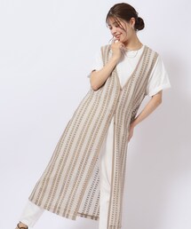 Cutie Blonde（キューティーブロンド）の「◆羽織るだけでこなれる バイカラーレース ロングジレ（ベスト）」