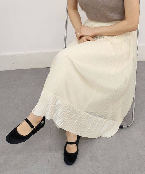 CEMONEMO（セモネモ）の「チュール サテン プリーツ スカート（スカート・レディース・アイボリー/ブラック・FREE）」の14枚目の写真